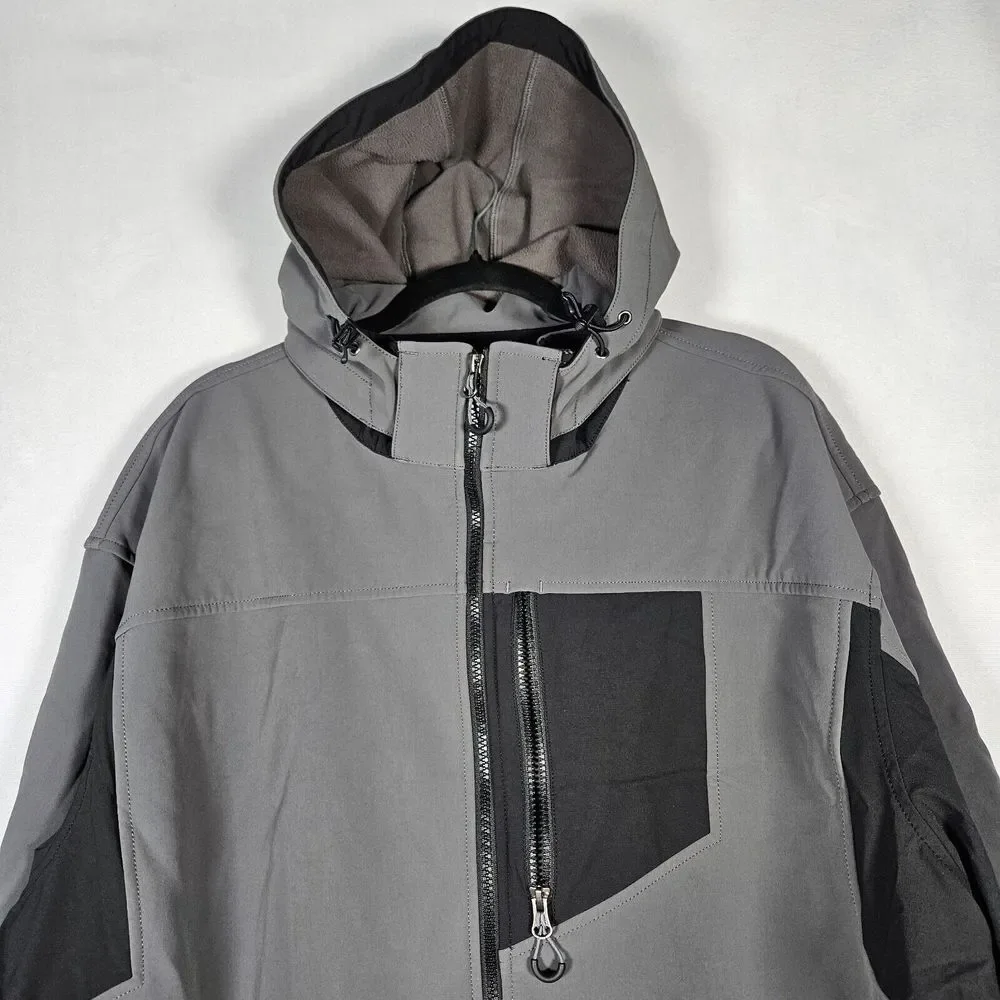 Duluth Trading Jacket Men 2XL Tall Grey Hills Windfront Hooded Fleece Lined Gorp